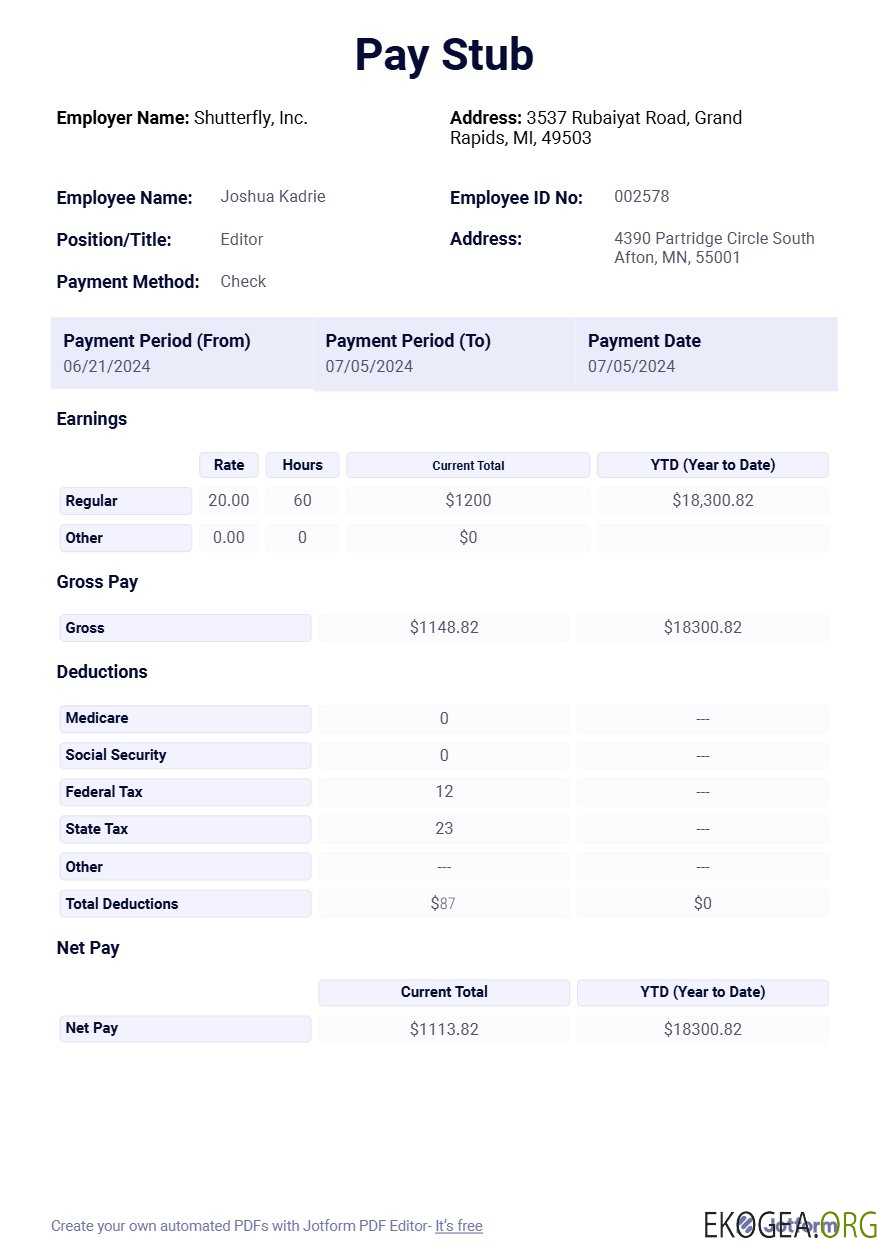 Modèle de bulletin de paie Shutterfly, Inc. aux formats Word et PDF.pdf, 1